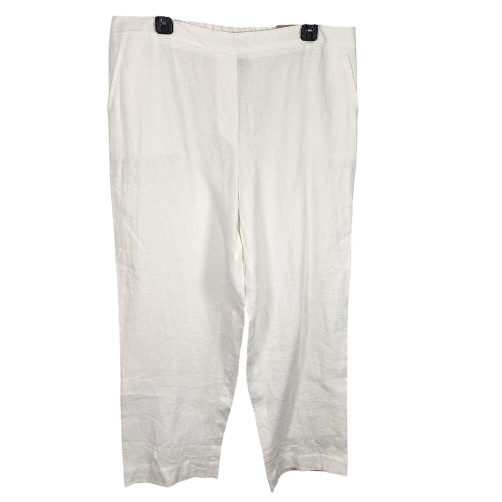 Chico's Womens Linen Ankle Pant 2.5 US 14 White Pull On Straight Leg 570286766